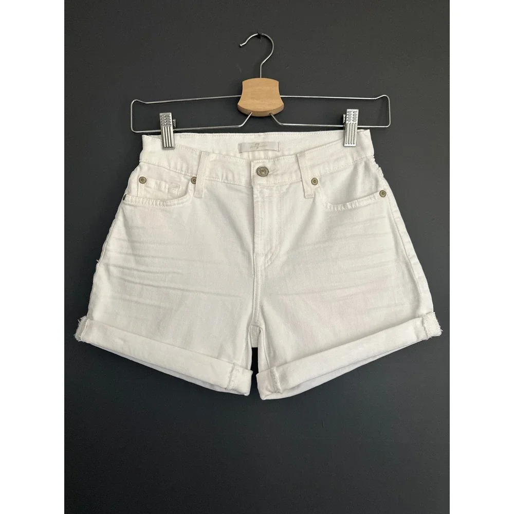7 For All Mankind White Denim Rolled Up Shorts NEW Size 23